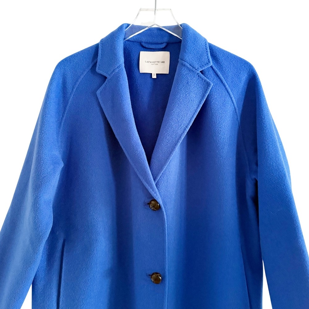 Lafayette 148 Galaxy Blue Cashmere Oversized Two Button Car Coat Small View 4